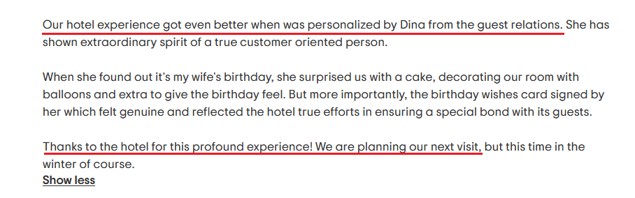 quote about the importance of personalizing guest experience