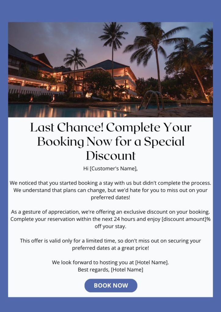 abandoned hotel booking email template