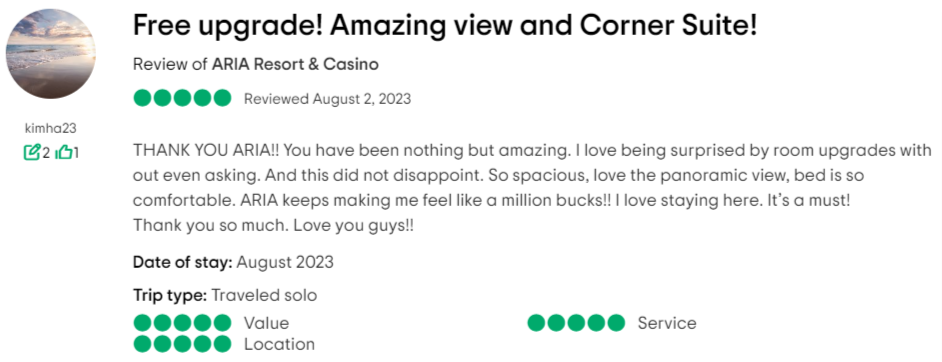 tripadvisor review about a room upgrade