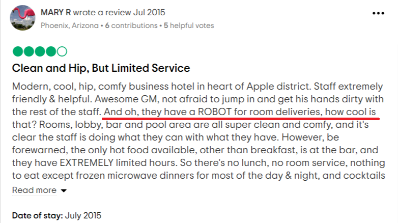 positive review about hotel robotics