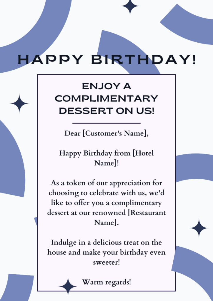 special occasion hotel email template