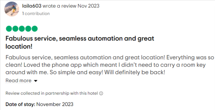 mint hotel positive review screenshot