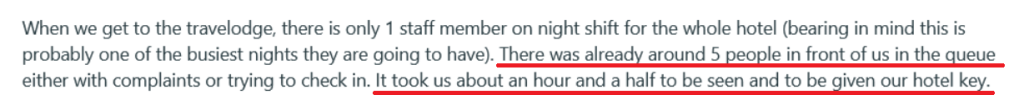 reddit comment about slow hotel check in