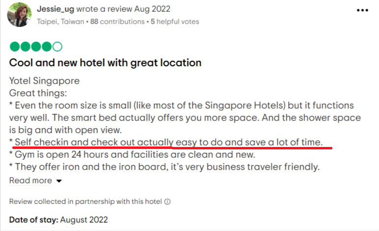 yotel hotel positive review screenshot