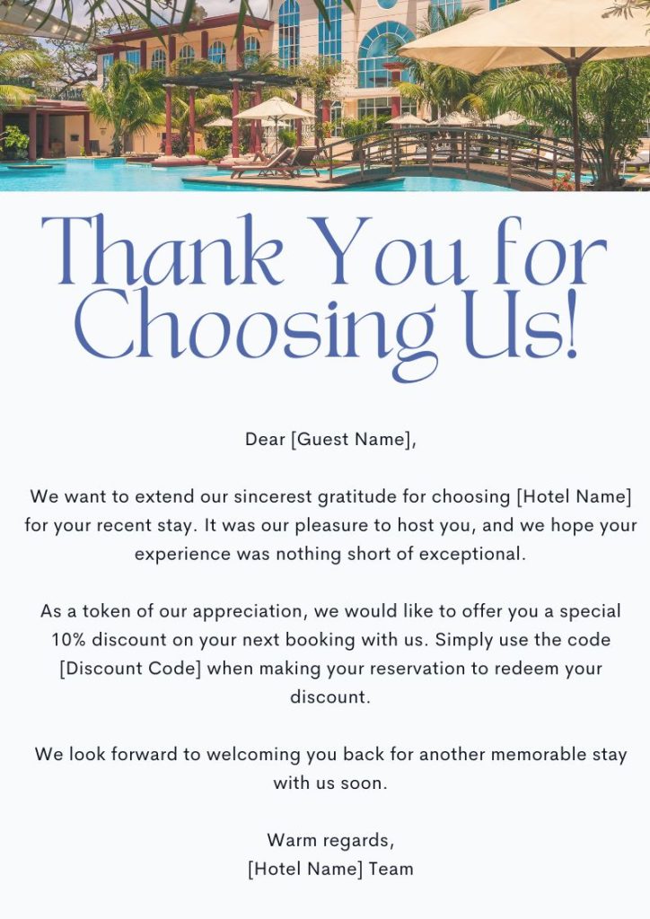 hotel appreciation email template