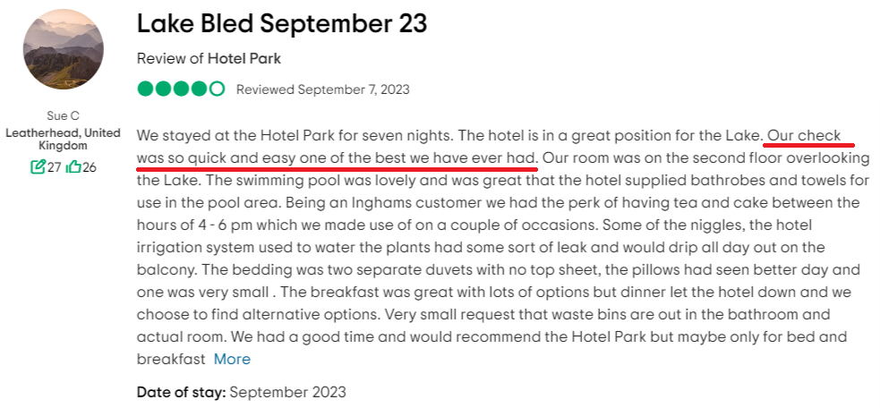 tripadvisor review about hotel self check in