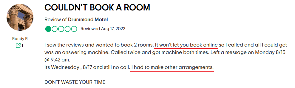 negative tripadvisor review screenshot