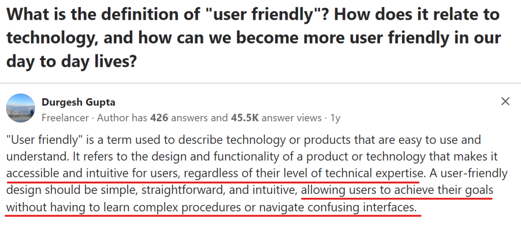 definition of user friendliness in a quora comment
